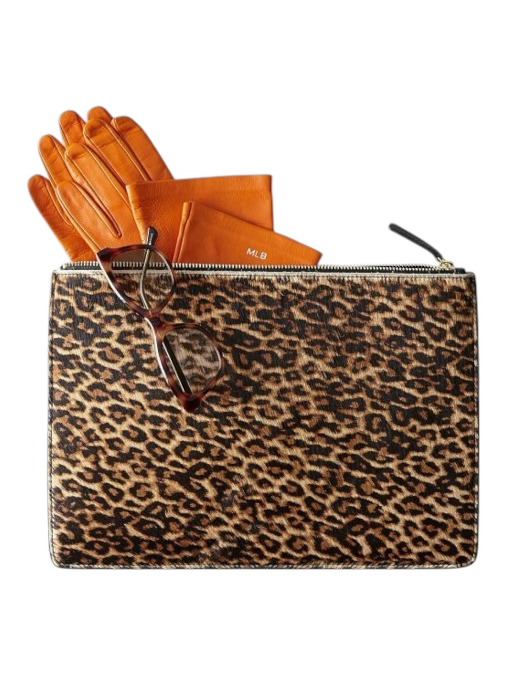 Mark & Graham • Leopard Calf Hair Zip Flat Pouch Clutch